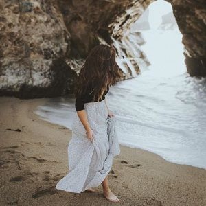 White and black polka dot maxi long skirt! FLOWY!
